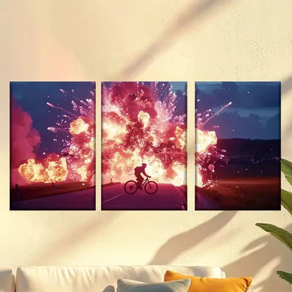 3pcs Cyclists in the explosion Wall Art Set Canvas Unframed - High Quality Print 100% Australian Made Wall Canvas