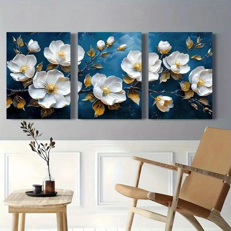 3pcs Elegant White Magnolia Floral Wall Art Set Canvas Framed 40x60cm - High Quality Print 100% Australian Made Wall Canvas Ready to Hang