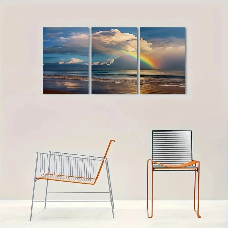3pcs Rainbow Over the Ocean Serene Sunset Metal Print Ready to Hang Art