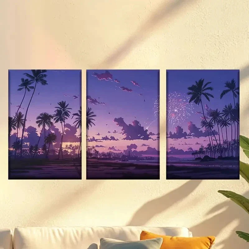 3pcs Seaside Sunset with Trees Wall Art Canvas Unframed – High Quality Print 100% Australian Made Wall Canvas