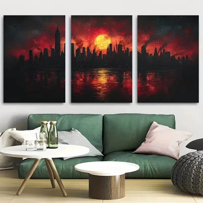 3pcs Cityscape Silhouette Abstract Urban Skyline Metal Print Ready to Hang Art