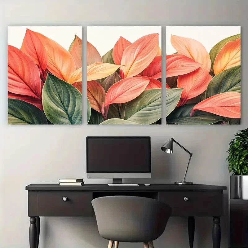 3pcs Cordyline Fruticosa Leaves Exotic Tropical Metal Print Ready to Hang Art