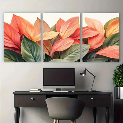 3pcs Cordyline Fruticosa Leaves Exotic Tropical Metal Print Ready to Hang Art
