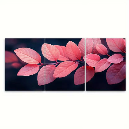 3pcs Pink Skeleton Leaves Metal Print Ready to Hang Art