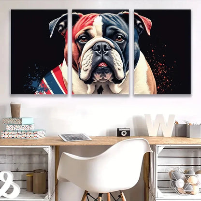 3pcs Bulldog Patriotic & British Flags Design A Wall Art Set Canvas Framed 40x60cm - High Quality Print 100% Australian Made Wall Canvas Ready to Hang
