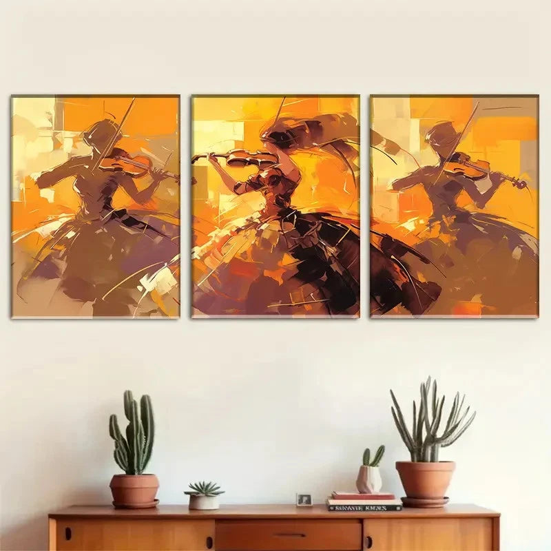 3pcs Elegant Violinist Dance Abstract Metal Print Ready to Hang Art