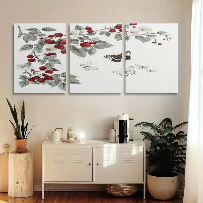 3pcs Elegant Roses and Butterflies Metal Print Ready to Hang Art