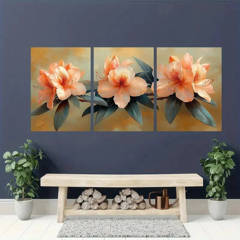 3pcs Tropical Flower Elegant Rhododendron Metal Print Ready to Hang Art