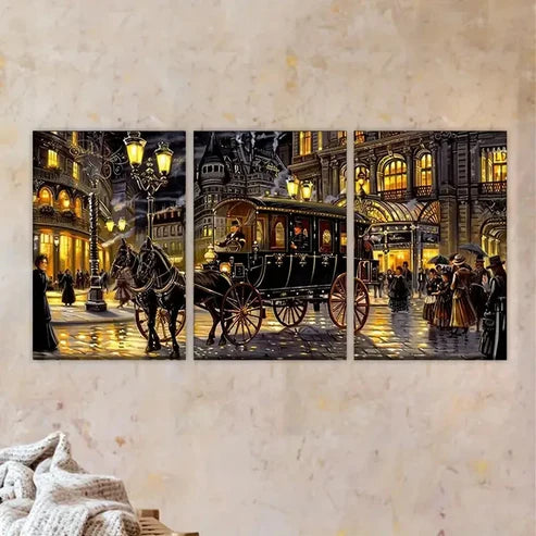 3pcs Horse Drawn by Man  Wall Art Set Canvas Unframed - High Quality Print 100% Australian Made Wall Canvas - Bella Home Decor