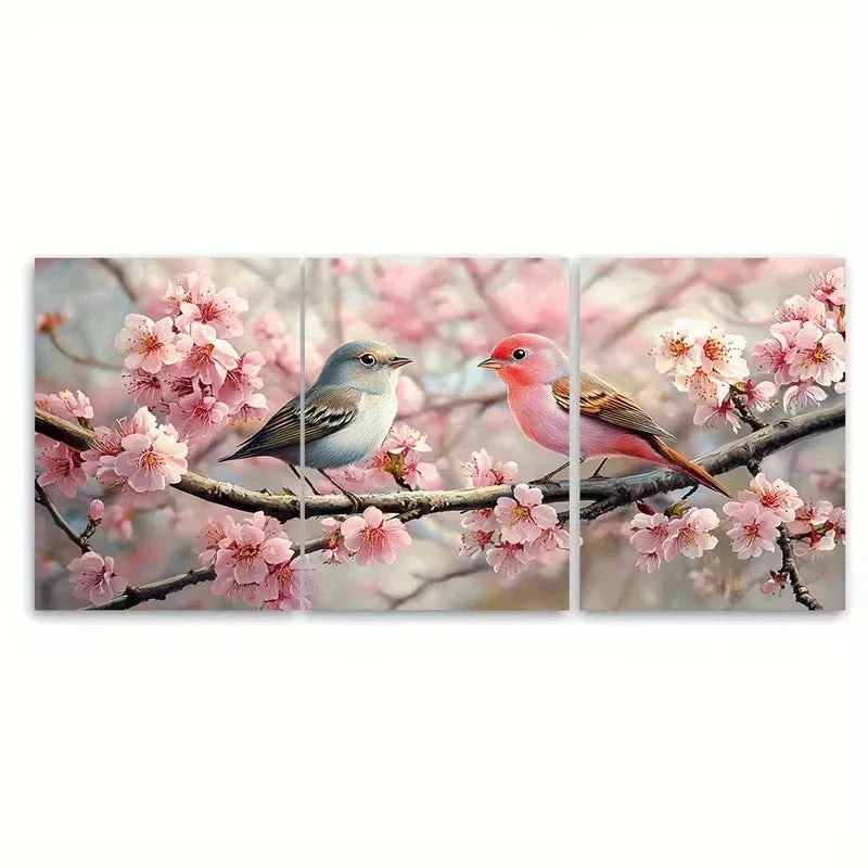 3pcs Pink Birds Cherry Blossom Butterflies Wall Art Set Canvas Framed 50x70cm - High Quality Print 100% Australian Made Wall Canvas Ready to Hang