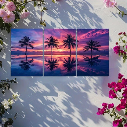 3pcs Maldives Beach & Palm Trees Scenery Metal Print Ready to Hang Art