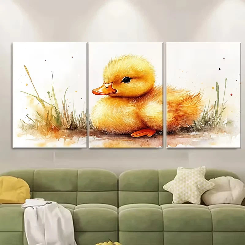 3pcs Watercolor Duckling Yellow Baby Duck Metal Print Ready to Hang Art