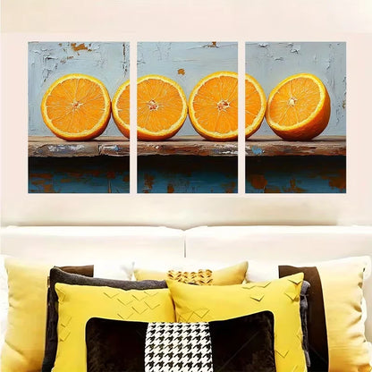 3pcs Abstract Orange Slices Design Metal Print Ready to Hang Art