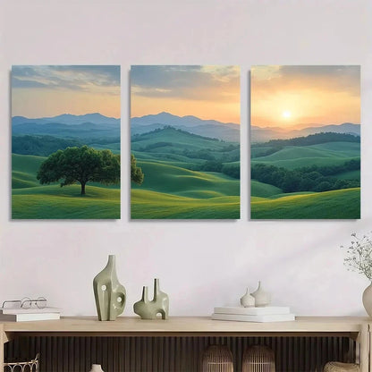 3pcs Serene Natural Scenery Vibrant Green Tree Metal Print Ready to Hang Art