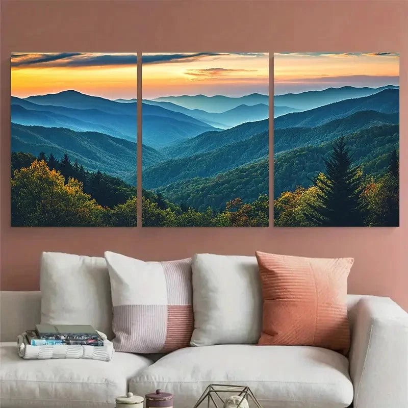 3pcs Great Smoky Mountain National Park Tennesse Wall Art Set Canvas Framed 60x90cm - High Quality Print 100% Australian Made Wall Canvas Ready to Hang