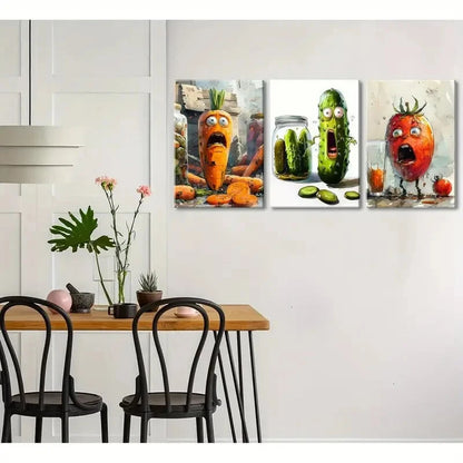 3pcs Whimsical Pickle Cool Vegetable Food Metal Print Ready to Hang Art