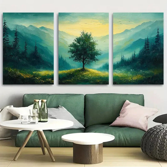 3pcs Abstract Forest Green Tree Nature Design Metal Print Ready to Hang Art