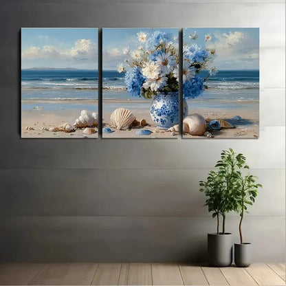3pcs Blue And White Flowers In Vase Wall Art Set Canvas Framed 40x60cm - High Quality Print 100% Australian Made Wall Canvas Ready to Hang