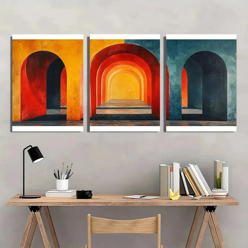 3pcs Mid-Century Modern Abstract Arches Metal Print Ready to Hang Art