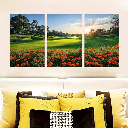 3pcs Summer Afternoon Golf Course Metal Print Ready to Hang Art