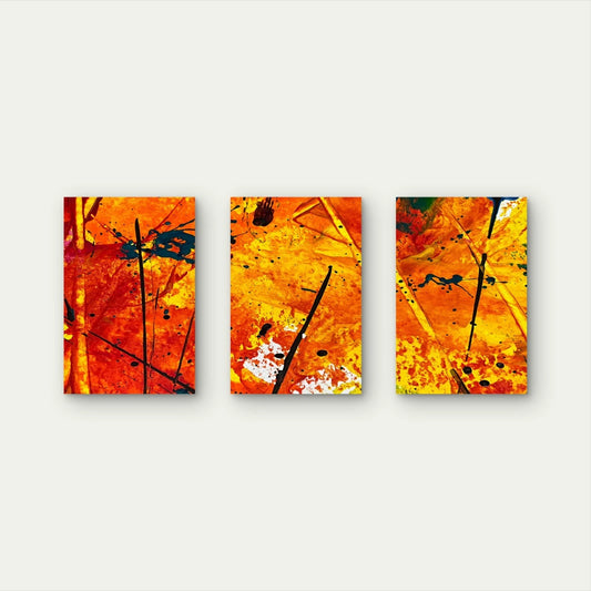 3pcs Abstract Autumn Orange Paint Design Wall Art Set Canvas Framed 50x70cm - High Quality Print 100% Australian Made Wall Canvas Ready to Hang