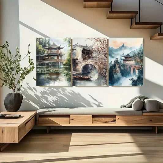 3pcs Chinese Landscape Triptych Metal Print Ready to Hang Art
