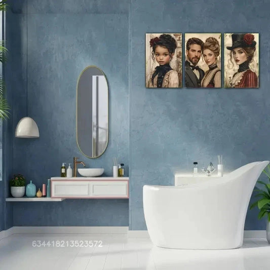 3pcs Victorian-Inspired Portrait Art Posters Metal Print Ready to Hang Art
