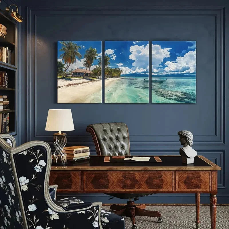 3pcs Tropical Beach Palm Trees Coastal Landscape Metal Print Ready to Hang Art