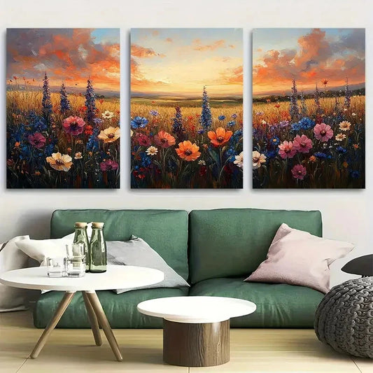 3pcs Vibrant Cottagecore Farmhouse Landscape Metal Print Ready to Hang Art
