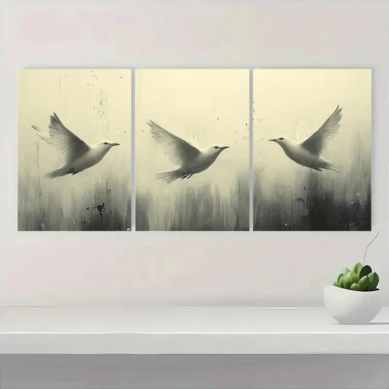 3pcs Minimalist Birds in Flight Neutral Nature Metal Print Ready to Hang Art