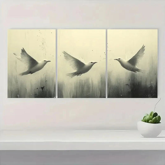 3pcs Minimalist Birds in Flight Neutral Nature Metal Print Ready to Hang Art