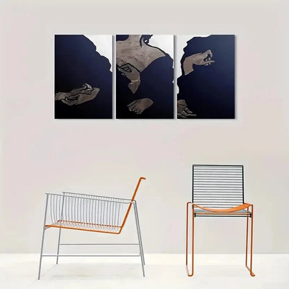 3pcs Minimalist Hand Sculpture Design Metal Print Ready to Hang Art