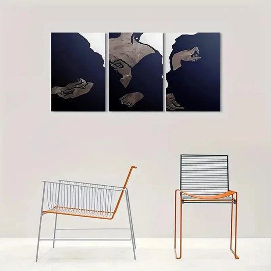 3pcs Minimalist Hand Sculpture Design Metal Print Ready to Hang Art