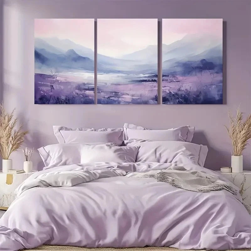 3pcs Muted Pink, Purple & Blue Mountain Scenery Metal Print Ready to Hang Art