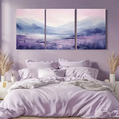 3pcs Muted Pink, Purple & Blue Mountain Scenery Metal Print Ready to Hang Art