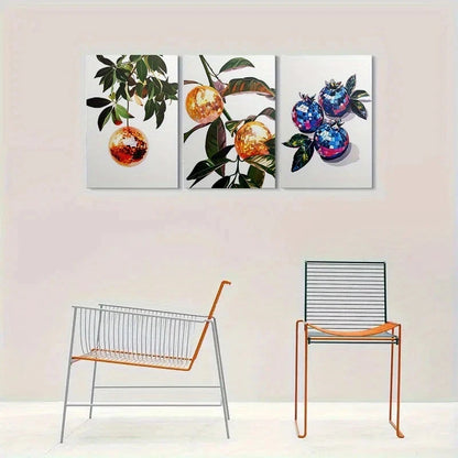 3pcs Abstract Modern Disco Ball Fruit Metal Print Ready to Hang Art