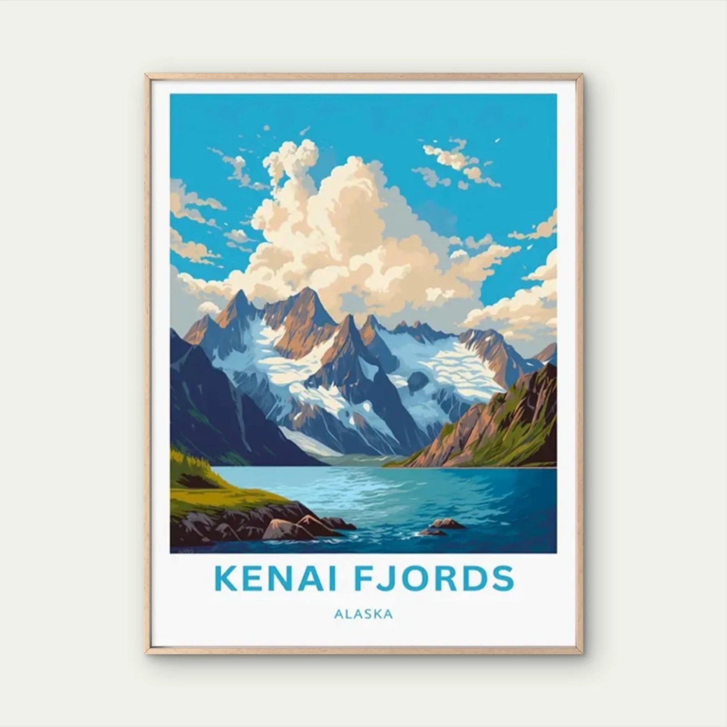 Kenai Fjords Alaska Vintage Mountains Travel Poster Print Wall Art