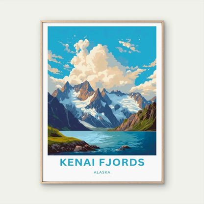 Kenai Fjords Alaska Vintage Mountains Travel Poster Print Wall Art