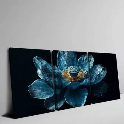 3pcs Blue for Lotus Flower Elegant Floral Design   Wall Art Set Canvas Framed 50x70cm -  High Quality Print 100% Australian Made Wall Canvas Ready to Hang