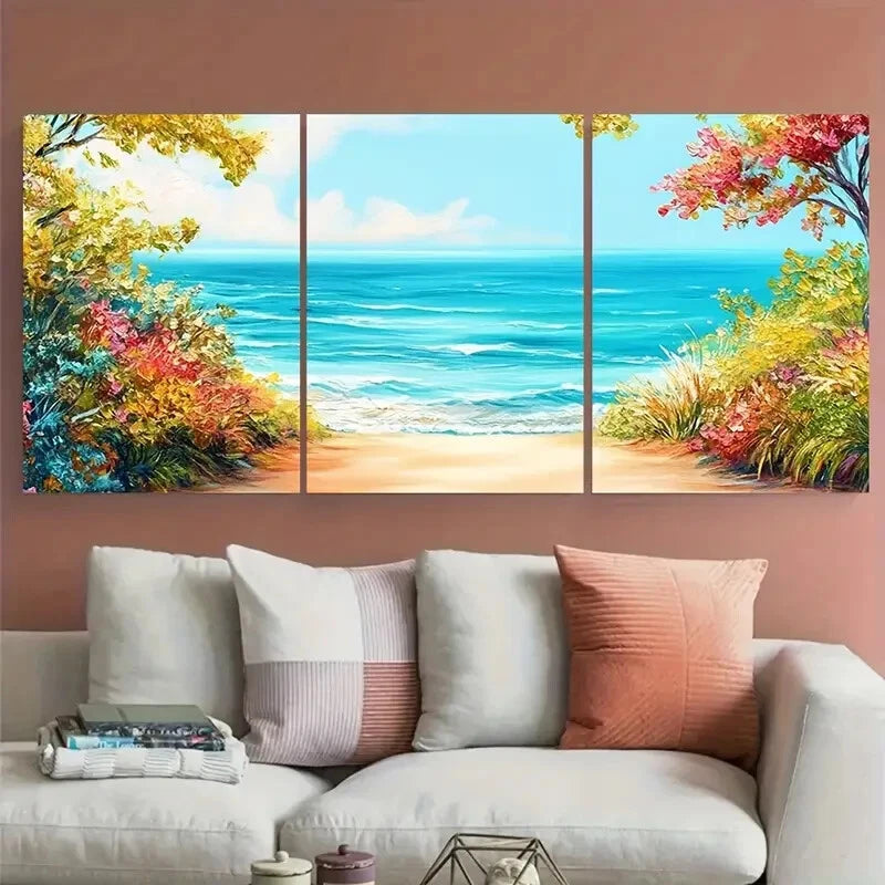 3pcs Tropical Coastal, Relaxing Beach Ocean Metal Print Ready to Hang Art