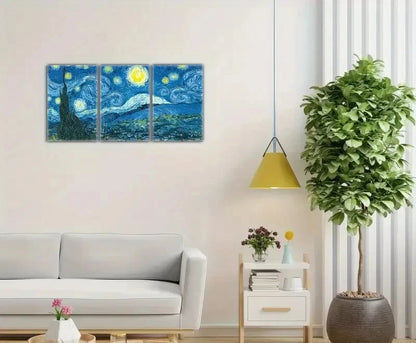 3pcs Blue & Yellow Swirling Night Sky Painting Metal Print Ready to Hang Art