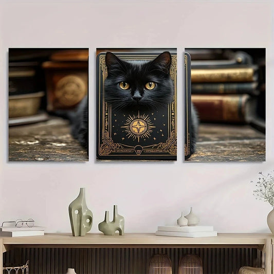 3pcs Black Cat The Protector Tarot Metal Print Ready to Hang Art