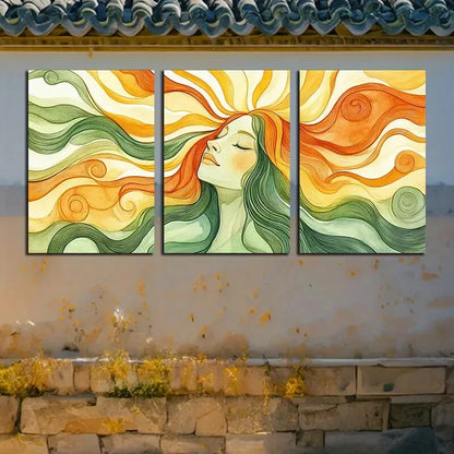 3pcs Vibrant Abstract Female Portrait Illustration Metal Print Ready to Hang Art