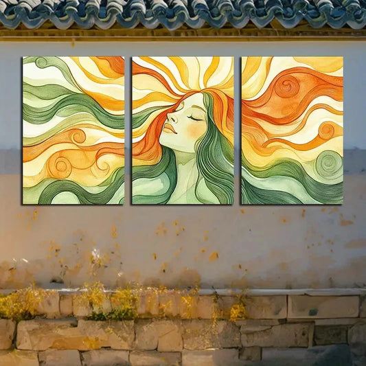 3pcs Vibrant Abstract Female Portrait Illustration Metal Print Ready to Hang Art