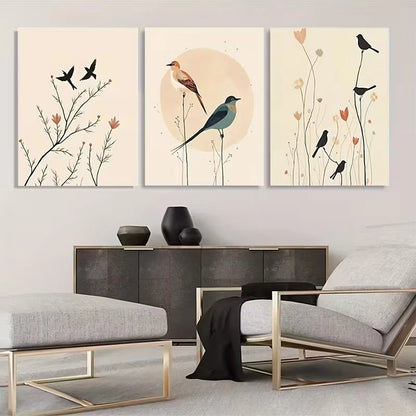 3pcs Three Minimalist Boho Birds Art Panels  Wall Art Set Canvas Framed 60x90cm - High Quality Print 100% Australian Made Wall Canvas Ready to Hang