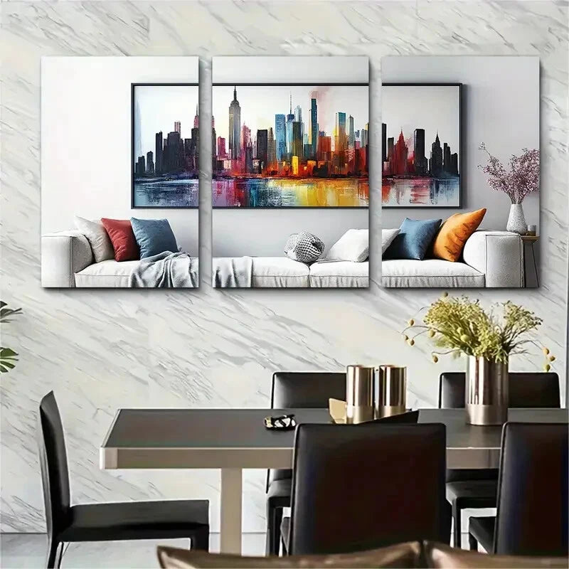 3pcs Manhattan Cityscape Empire State Building Metal Print Ready to Hang Art