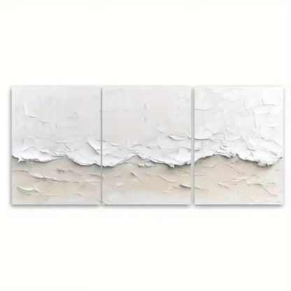 3pcs White and Beige Seascape Painting Metal Print Ready to Hang Art