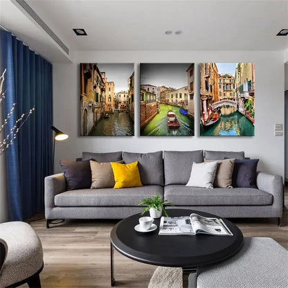 3pcs Venice Scenic View Vibrant Canal Perfect Wall Art Set Canvas Framed 40x60cm - High Quality Print 100% Australian Made Wall Canvas Ready to Hang