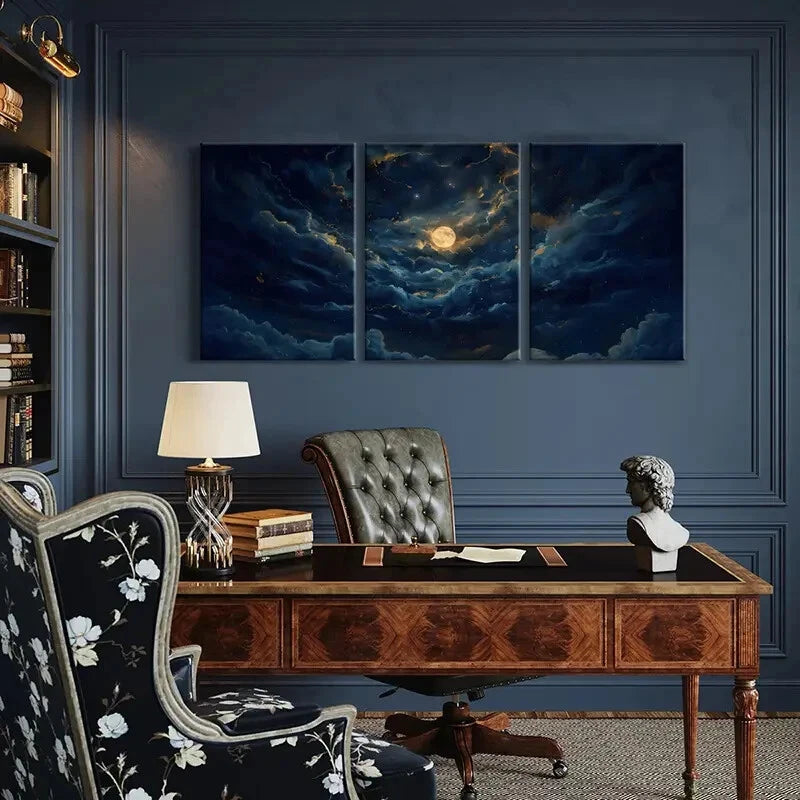 3pcs Moonlit Sky Celestial Clouds Starry Night Metal Print Ready to Hang Art