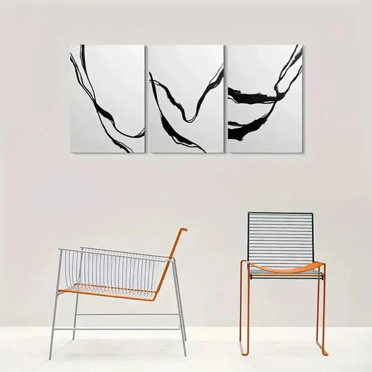 3pcs Geometric Design in Black White and Gray Metal Print Ready to Hang Art